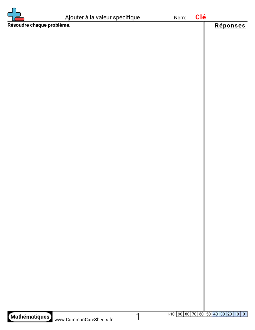 Fiches d'Exercices d'Additions - Ajouter à une valeur spécifique worksheet