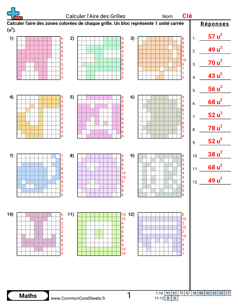 Fiches d'Exercices sur le Calcul d'Aire & Périmètre - blocs-entiers worksheet