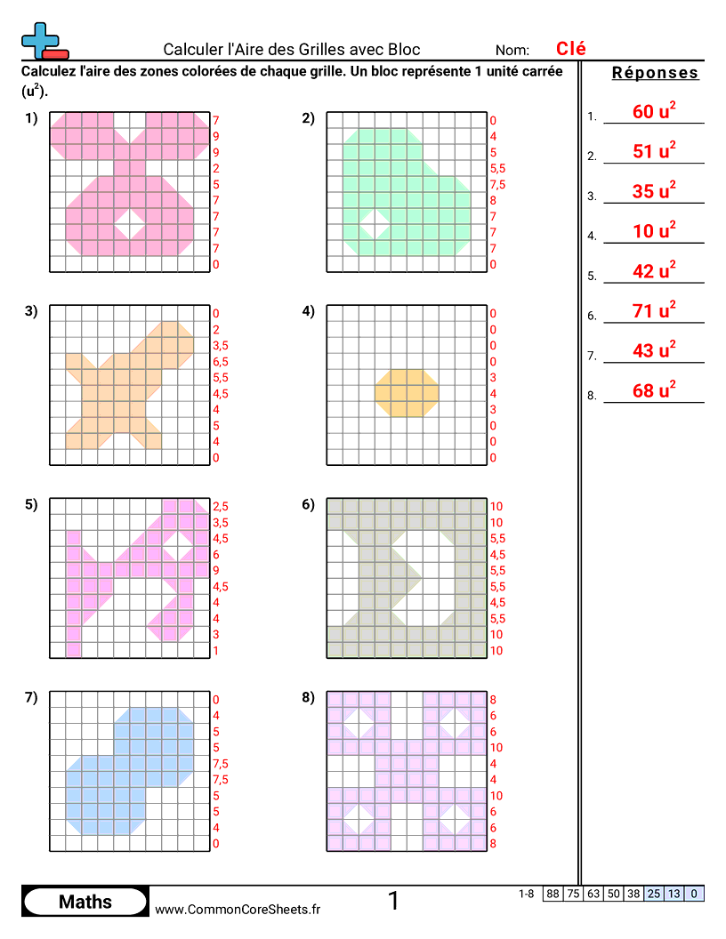 Fiches d'Exercices sur le Calcul d'Aire & Périmètre - blocs-partiels worksheet