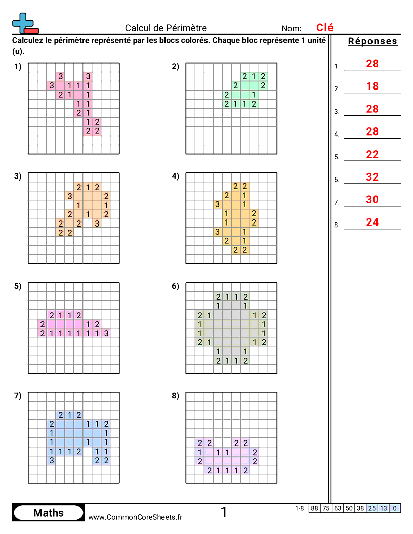 Fiches d'Exercices sur le Calcul d'Aire & Périmètre - perimetre-avec-blocs worksheet