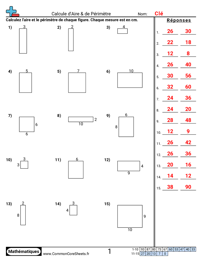 Fiches d'Exercices sur le Calcul d'Aire & Périmètre - quadrilateres-aire-et-perimetre worksheet