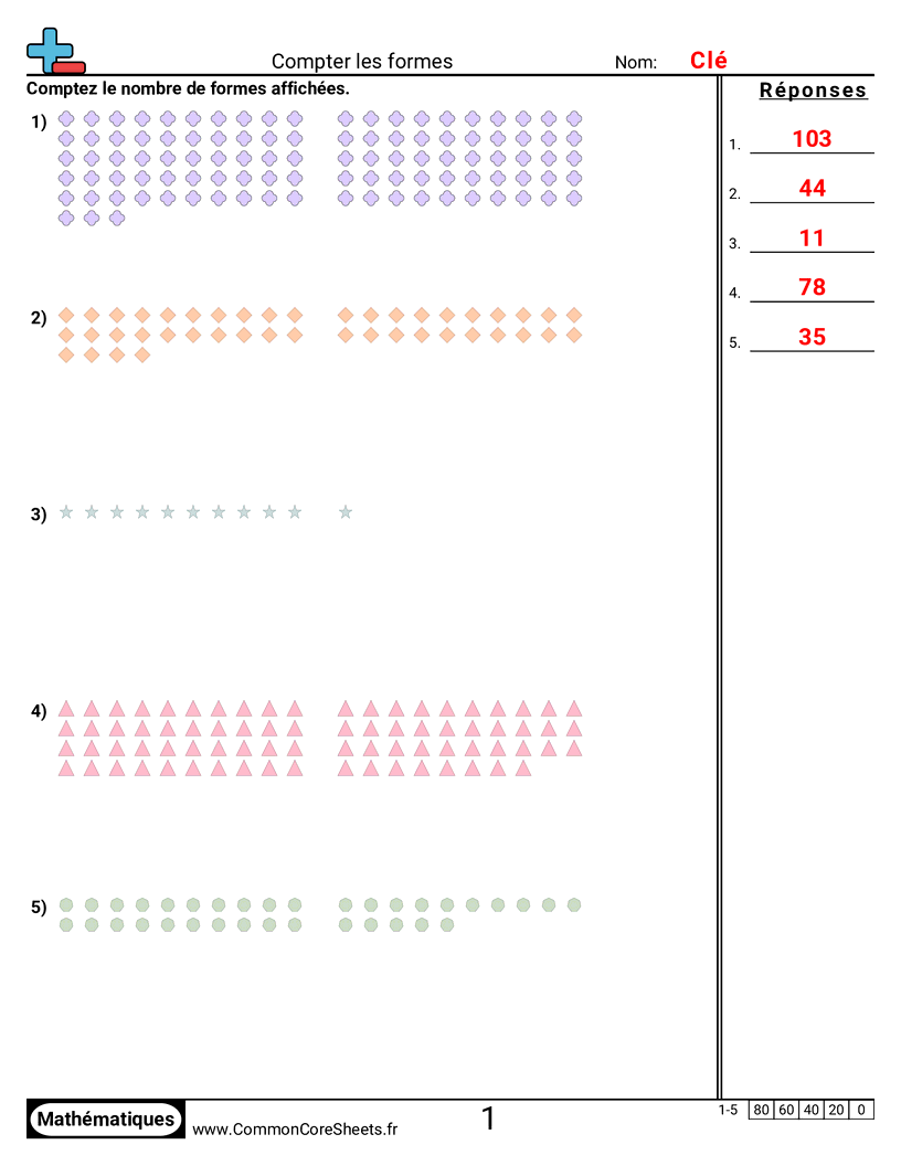 Fiches d'Exercices de Recensement - Compter des formes worksheet