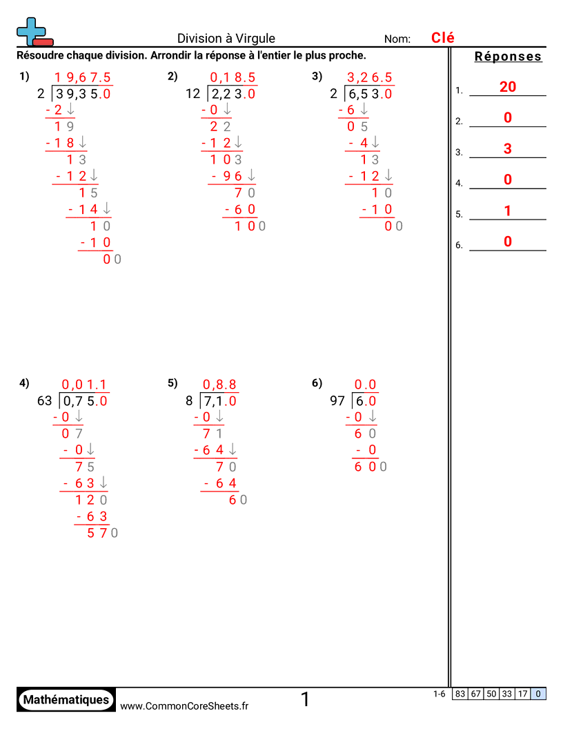 Fiches d'Exercices avec Nombres Décimaux - diviser-decimaux-au-dividende-et-au-diviseur worksheet