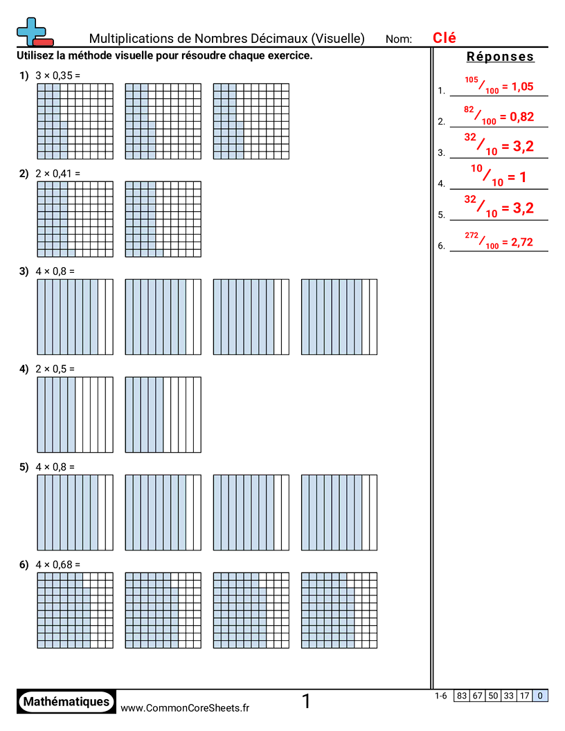 Fiches d'Exercices avec Nombres Décimaux - multiplier-des-decimaux-visuel worksheet