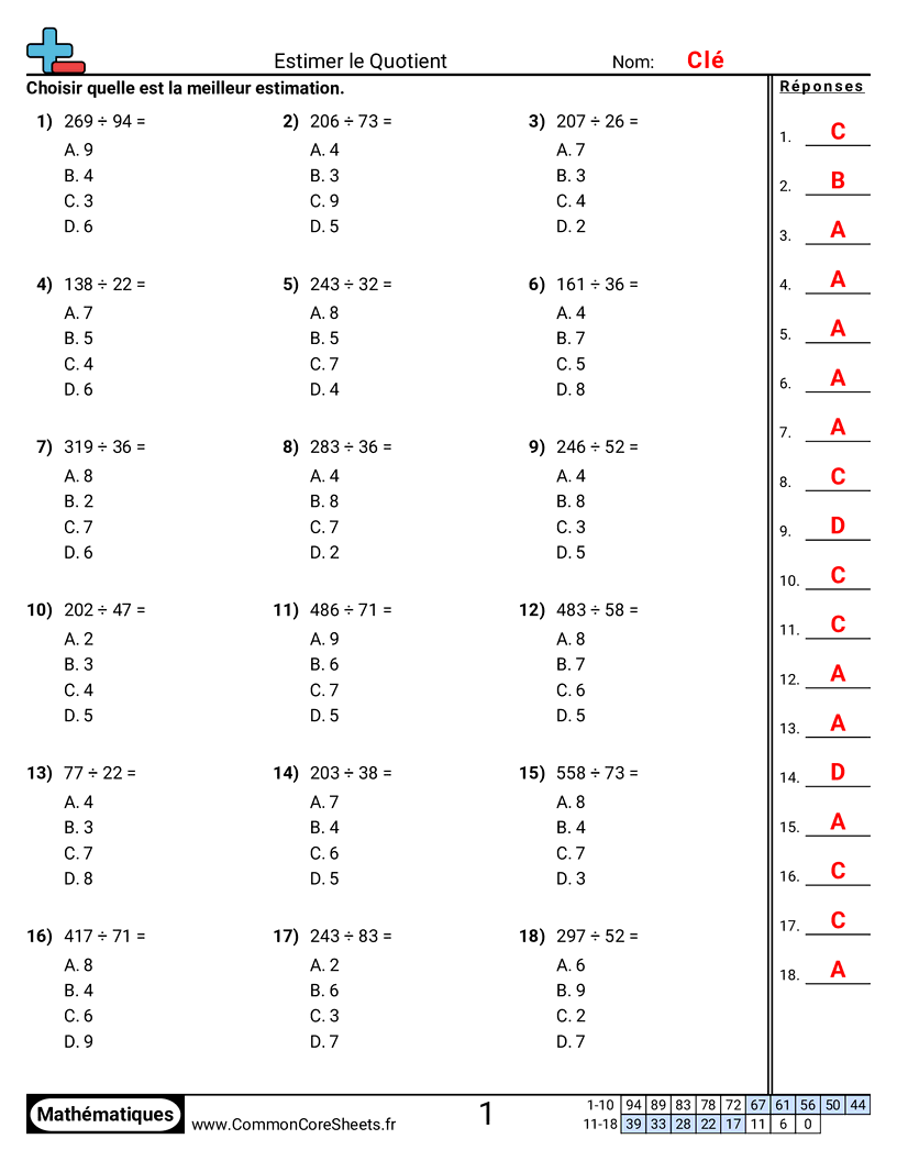 Fiches d'Exercices de Divisions - 3 chiffres ÷ 2 chiffres worksheet