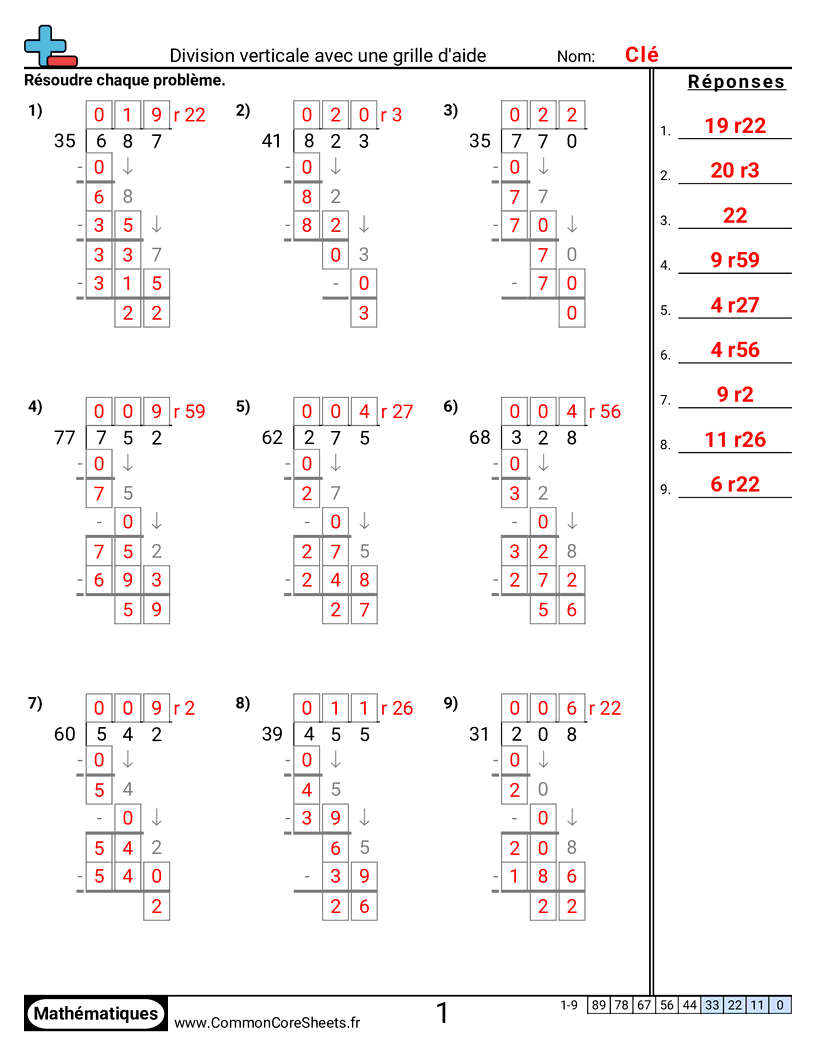Fiches d'Exercices de Divisions - 4 ÷ 2 (avec reste) worksheet