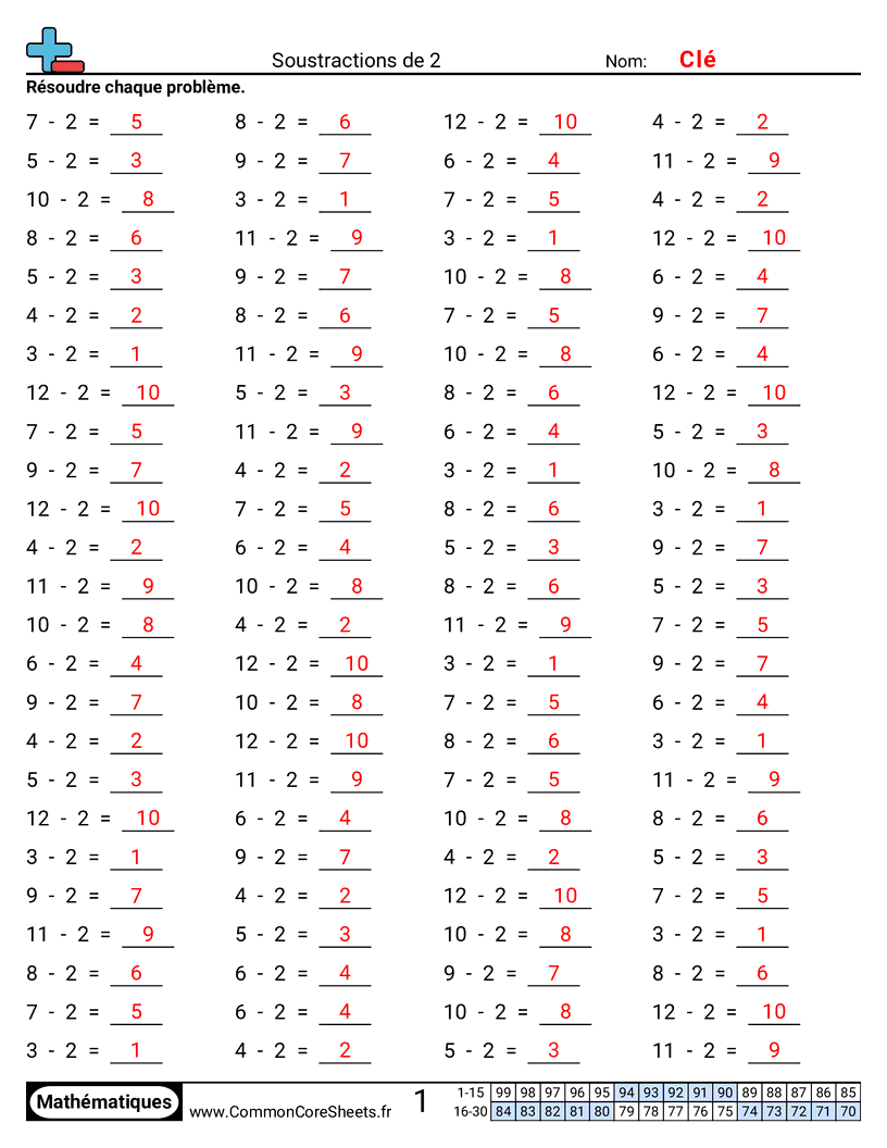 Fiches d'Exercices de Soustractions - 2-horizontal worksheet