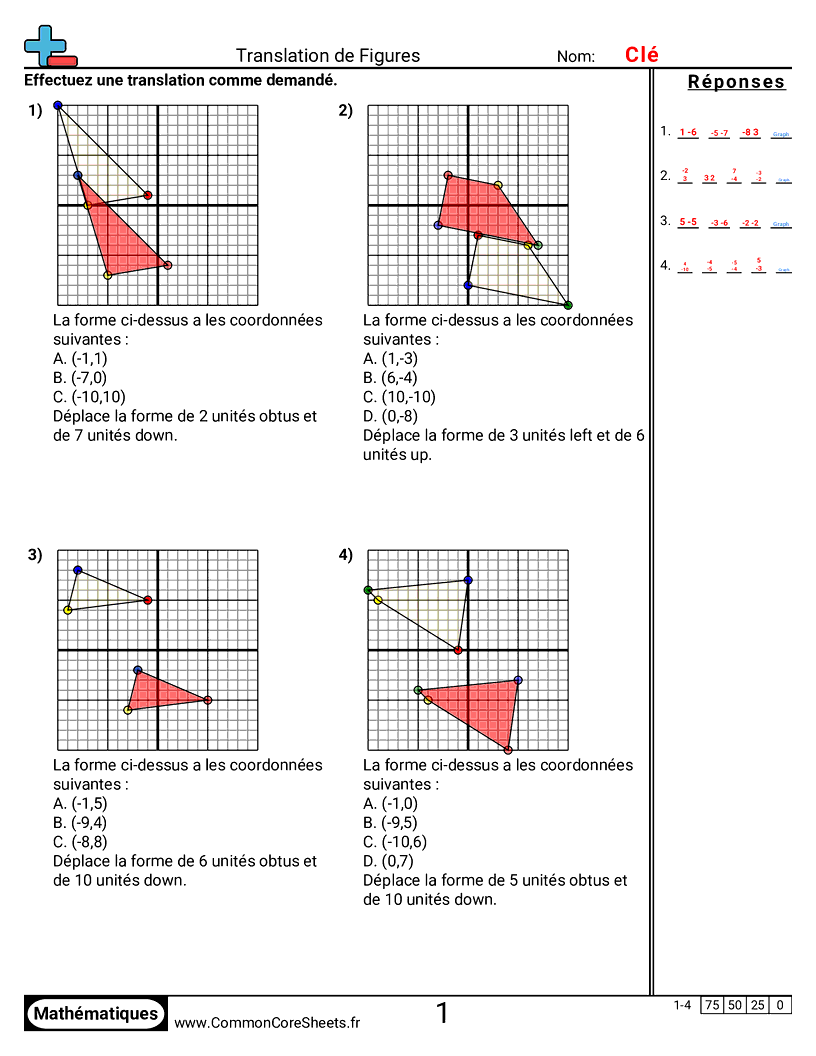 Fiches d'Exercices avec Repères Graphiques - effectuer-une-translation-sur-le-plan-de-coordonnees worksheet