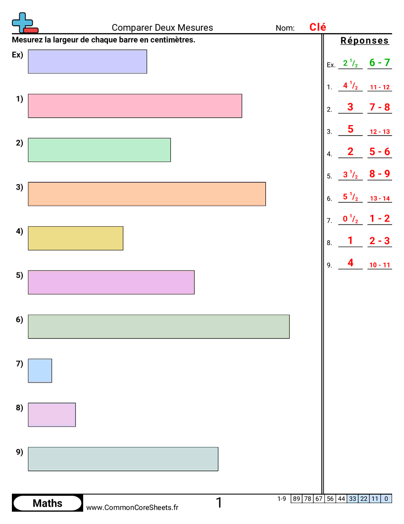 Measurement Fiches d'Exercices sur la Mésure - comparer-deux-mesures-largeur worksheet
