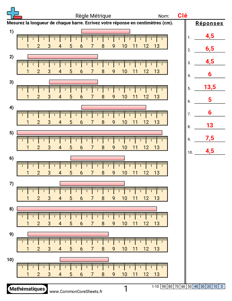 Measurement Fiches d'Exercices sur la Mésure - regle-metrique worksheet