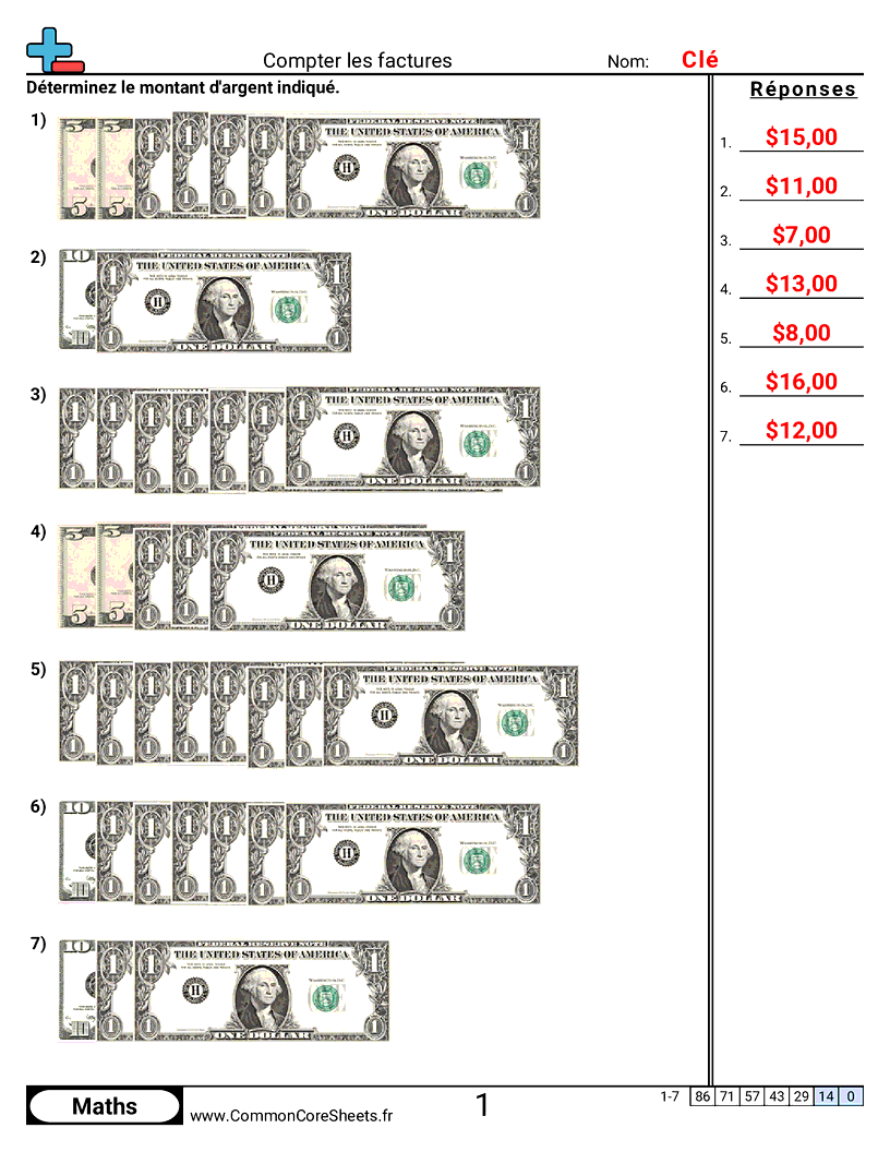 Fiches d'Exercices sur la Monnaie - compter-les-billets worksheet