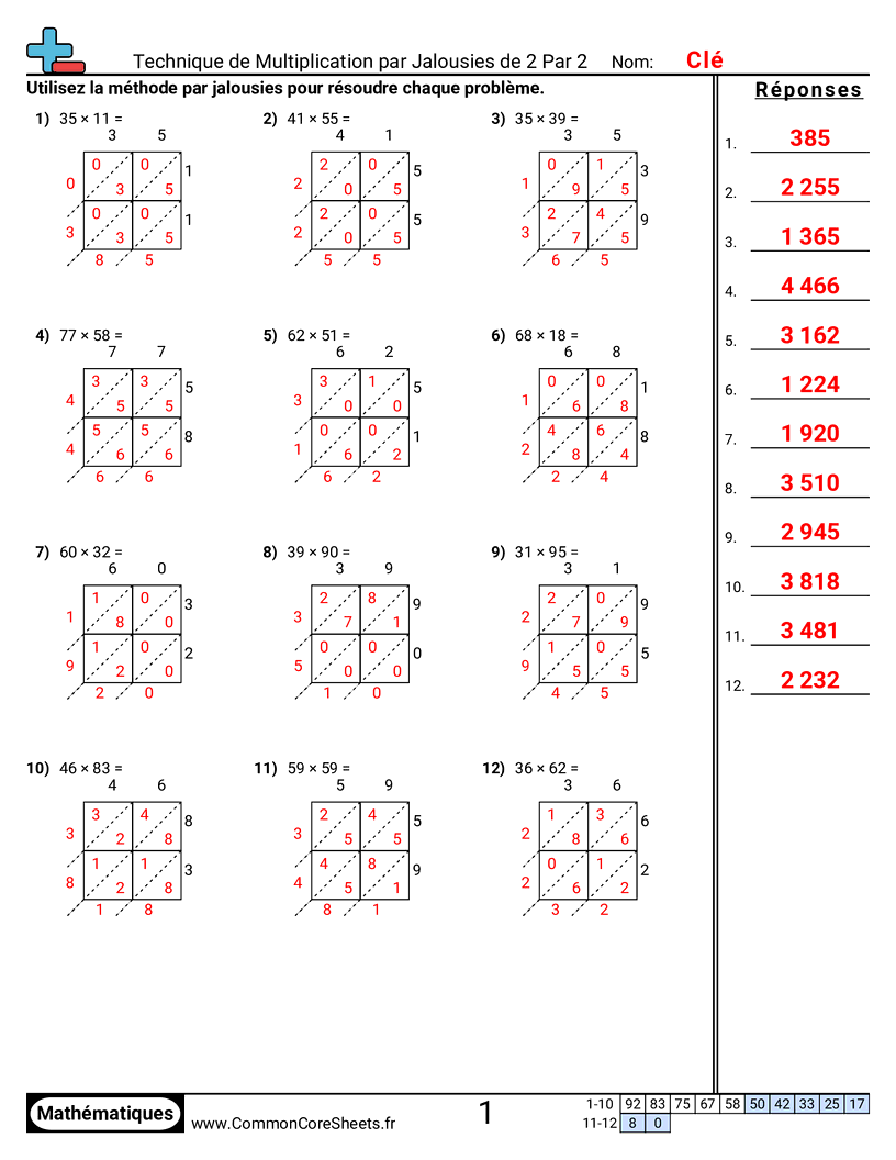 Fiches d'Exercices de Multiplications - 2-chiffres-x-2-chiffres worksheet