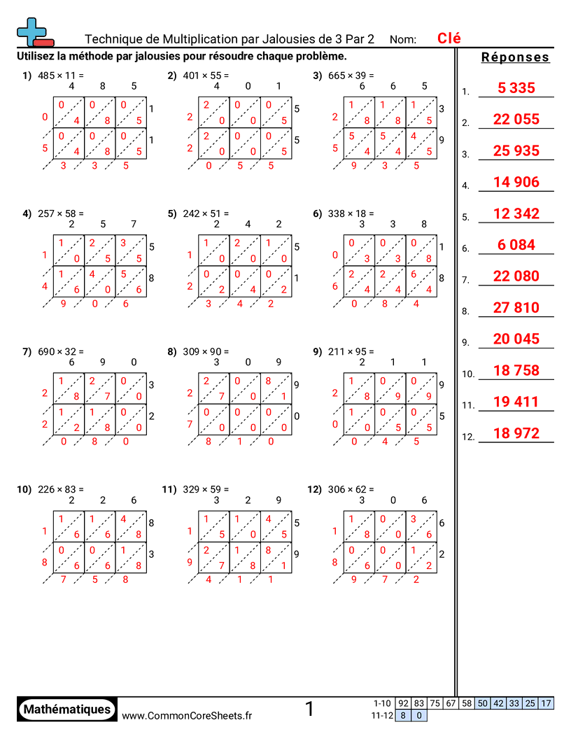 Fiches d'Exercices de Multiplications - 3-chiffres-x-2-chiffres worksheet
