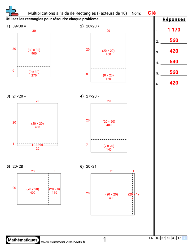 Fiches d'Exercices de Multiplications - multiplier-en-utilisant-des-tableaux-facteurs-de-10 worksheet