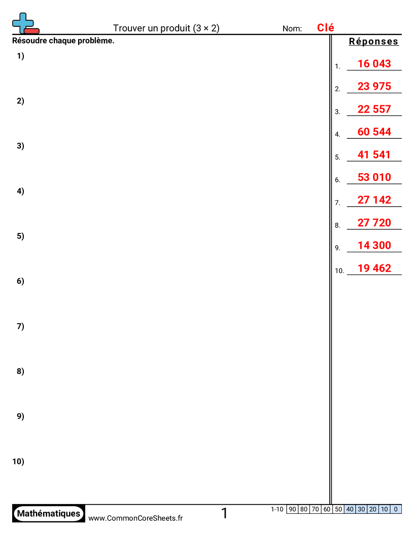 Fiches d'Exercices de Multiplications - 3-chiffres-x-2-chiffres worksheet