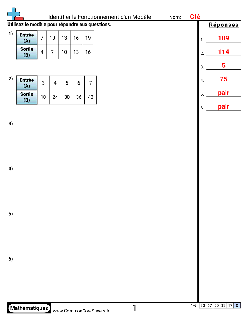 Fiches d'Exercices sur les Modèles & Machines à Fonction  - Identifier les caractéristiques d’un motif worksheet