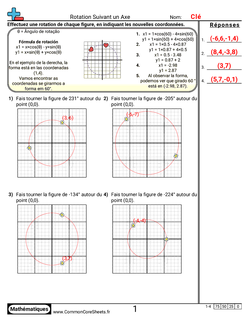 Fiches d'Exercices d'Algèbre - Rotation autour d’un axe worksheet