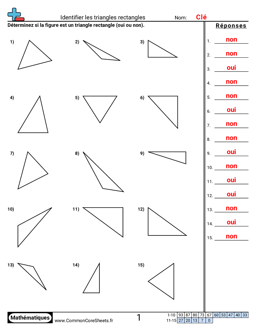 Fiches d'Exercices sur les Figures - Identifier des triangles rectangles worksheet