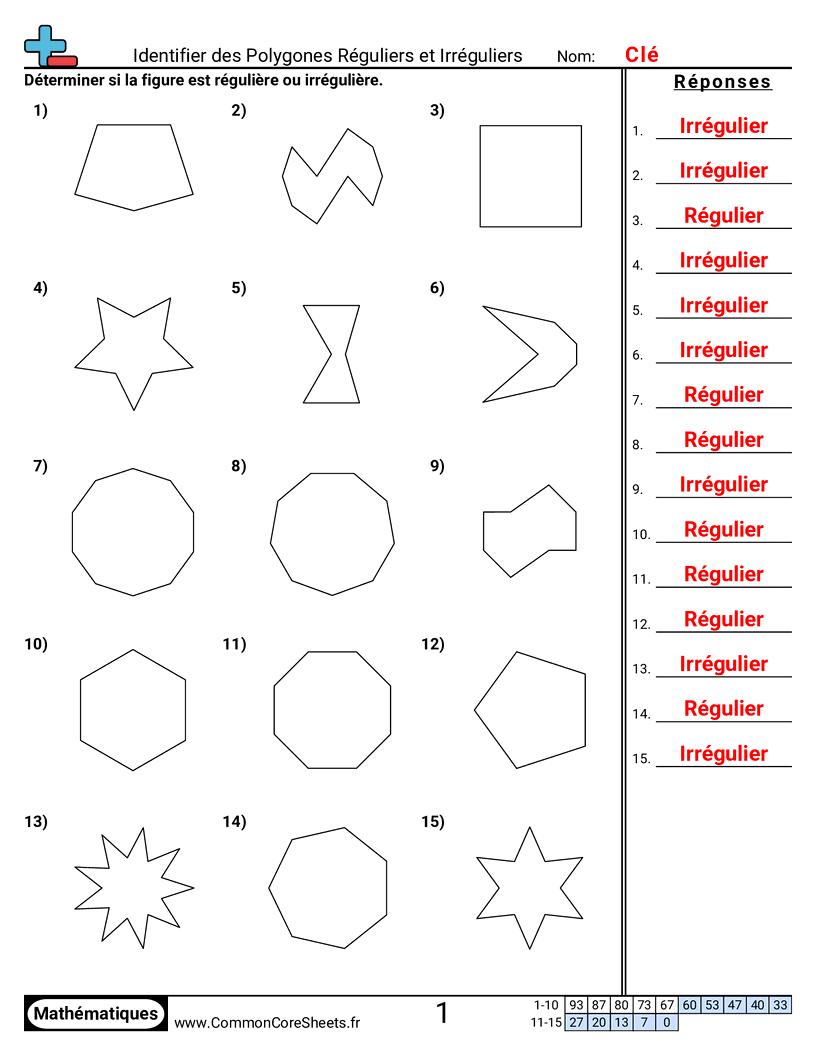 Fiches d'Exercices sur les Figures - Identifier des polygones réguliers et irréguliers worksheet