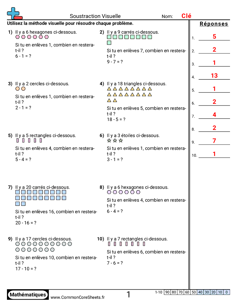 Fiches d'Exercices de Soustractions - soustraire-visuellement worksheet