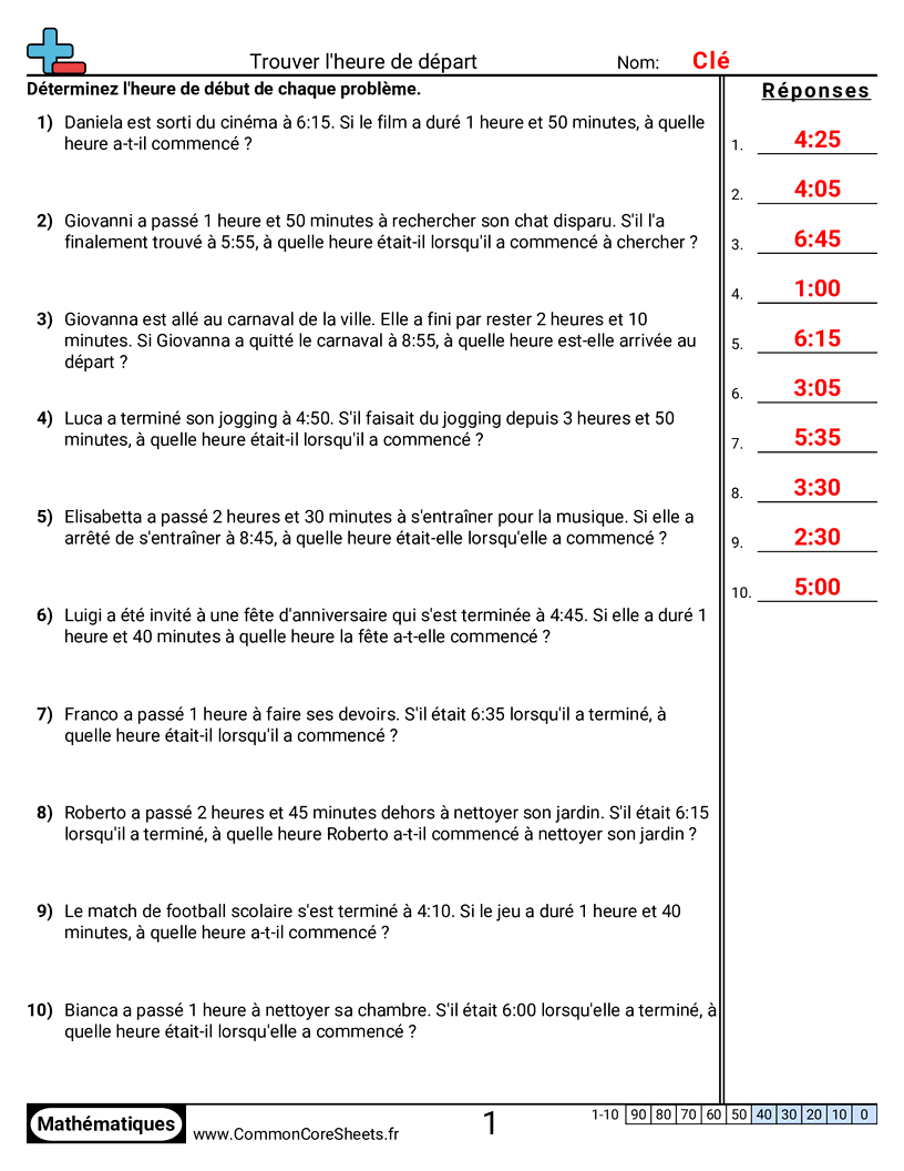 Fiches d'Exercices sur la Mesure du Temps - Problèmes worksheet